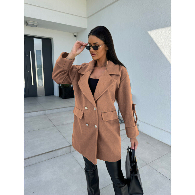 Blazer en coton surdimensionné pour femmes avec double boutonnage et poches pratiques Chic und Stil