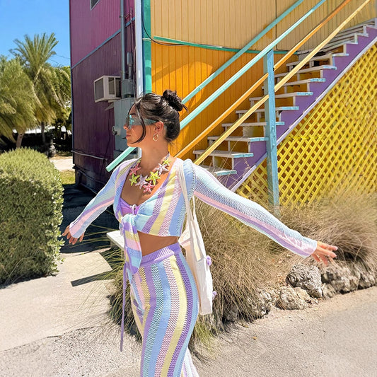 Chic and Style women's harem pants with colorful mesh design