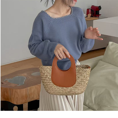 Pull décontracté pour femmes avec col en perles élégant Chic und Stil
