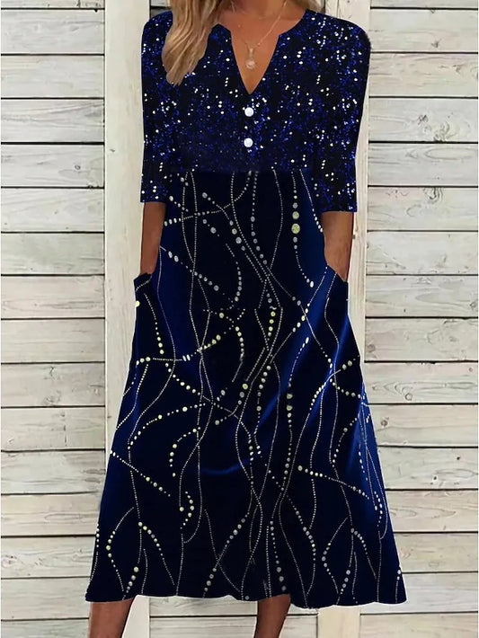 Robe midi scintillante pour femmes avec poches et élégant décolleté en V Chic und Stil