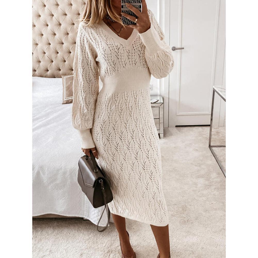 Robe en tricot pour femmes avec motif semi-transparent et élégant décolleté en V Chic und Stil
