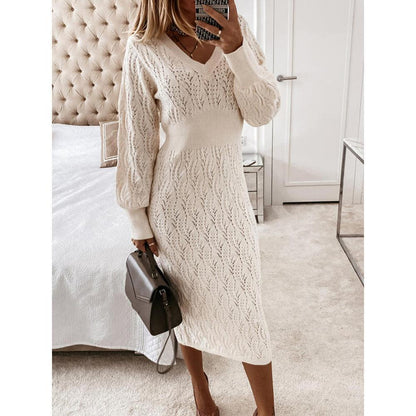 Robe en tricot pour femmes avec motif semi-transparent et élégant décolleté en V Chic und Stil