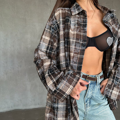 Dames Chemise à Carreaux Chic und Stil