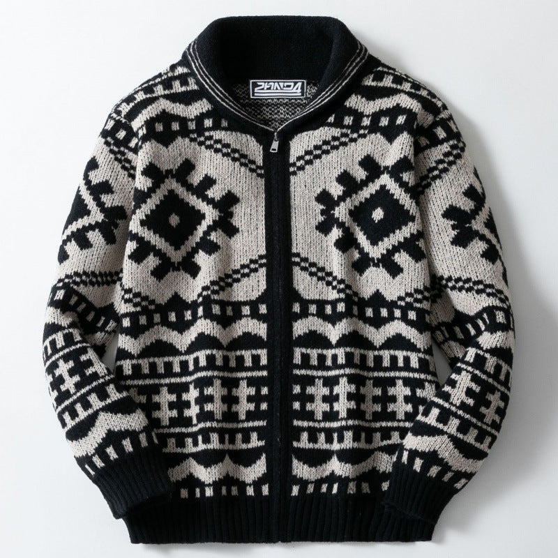Chic and Style geometric pattern design knit jacket for men