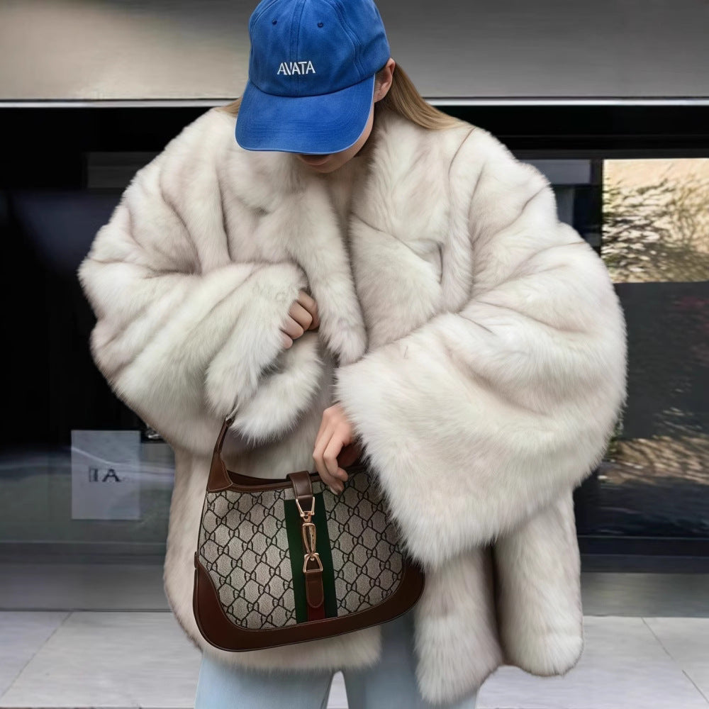 Dames Élégante Veste en Fourrure Synthétique avec des Accents Scintillants Chic und Stil