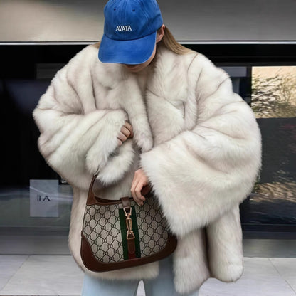 Dames Élégante Veste en Fourrure Synthétique avec des Accents Scintillants Chic und Stil