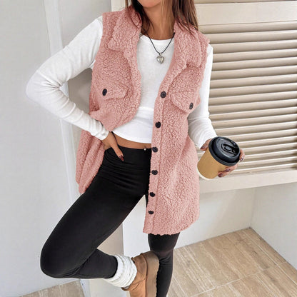 Dames gilet doux en tissu teddy avec poches pratiques Chic und Stil