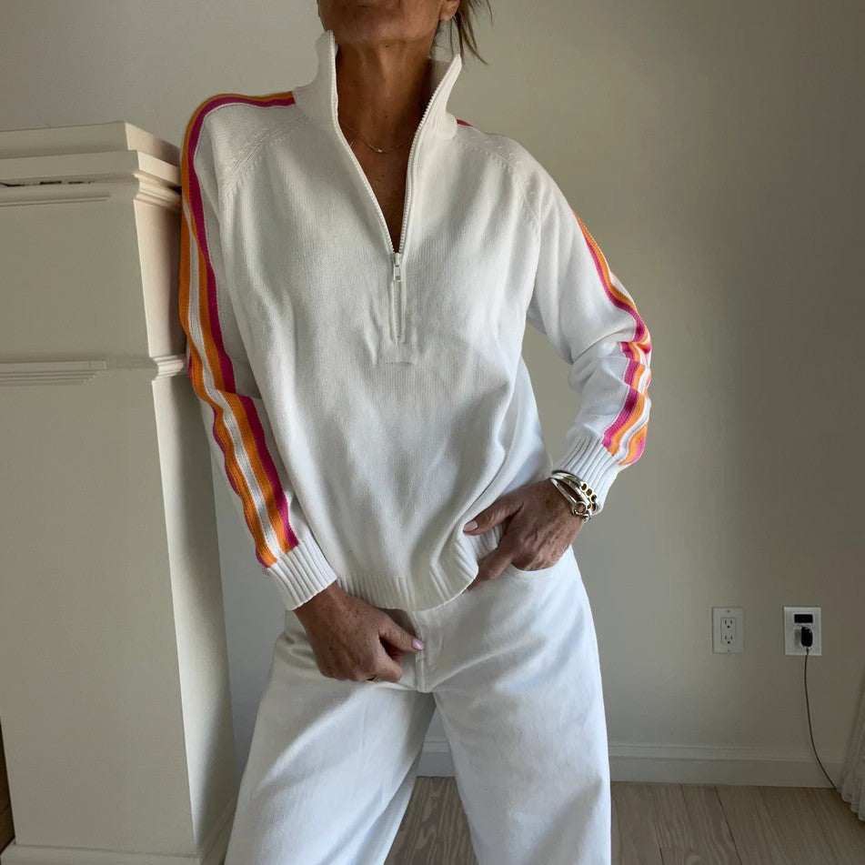 Pull à zip sportif pour femmes avec des rayures colorées Chic und Stil