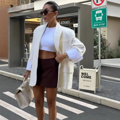 Dames Élégante Veste Blazer Oversize avec poches pratiques Chic und Stil