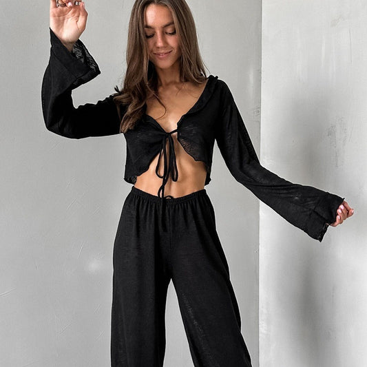 Casual loungewear set for women with short top and wide-leg pants Chic and Style