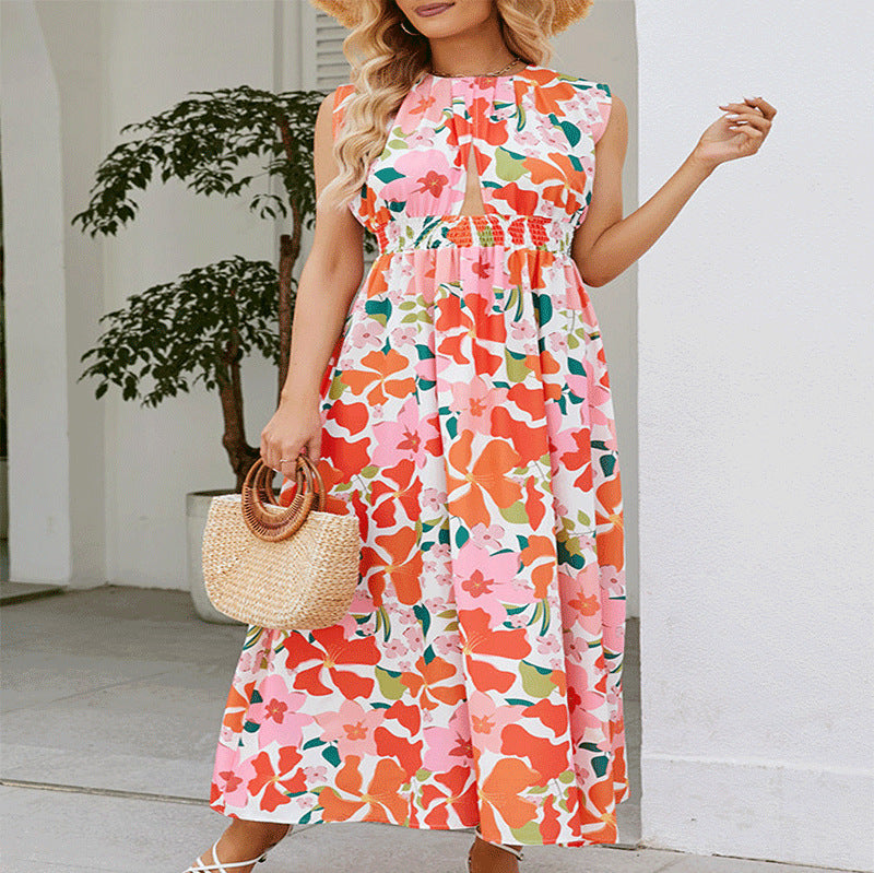 Robe maxi femme avec design floral et ceinture élastique Chic und Stil
