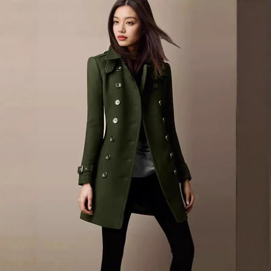 Dame manteau long élégant à double boutonnage Chic und Stil