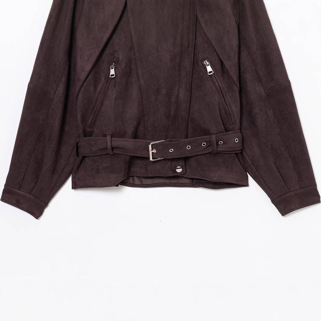 Dames Élégante Veste en Daim avec Boucles à la Mode et Poches Pratiques Chic und Stil