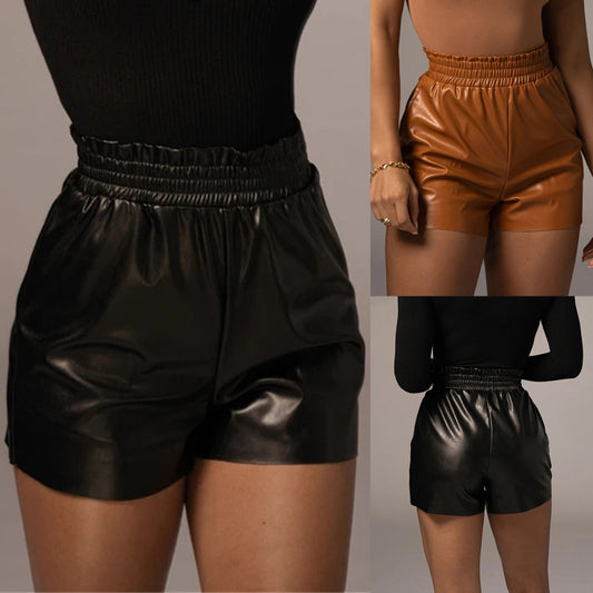 Leather shorts for women with elastic belt and slim fit Chic and Style