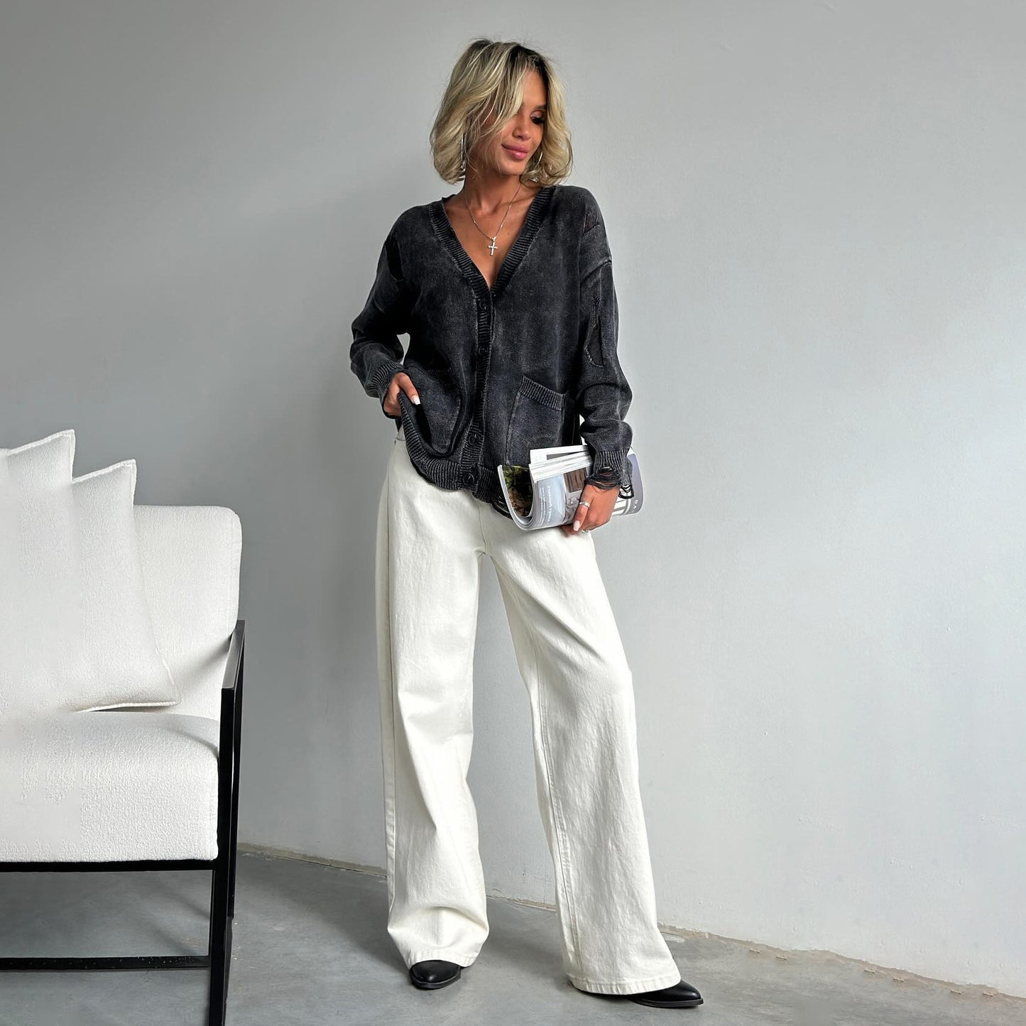 Dames Cardigan en tricot décontracté avec détails en bouton Chic und Stil