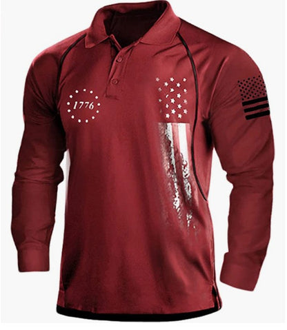 Chemise polo à manches longues pour hommes avec un design patriotique et une coupe fonctionnelle Chic und Stil