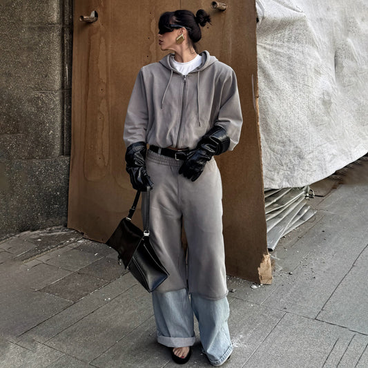 Women Casual Knit Set with High Neck and Loose Pants Chic und Stil