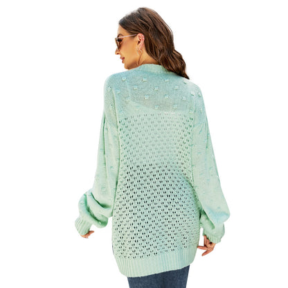 Dames cardigan en tricot léger avec patte de boutonnage et manches ballon confortables Chic und Stil