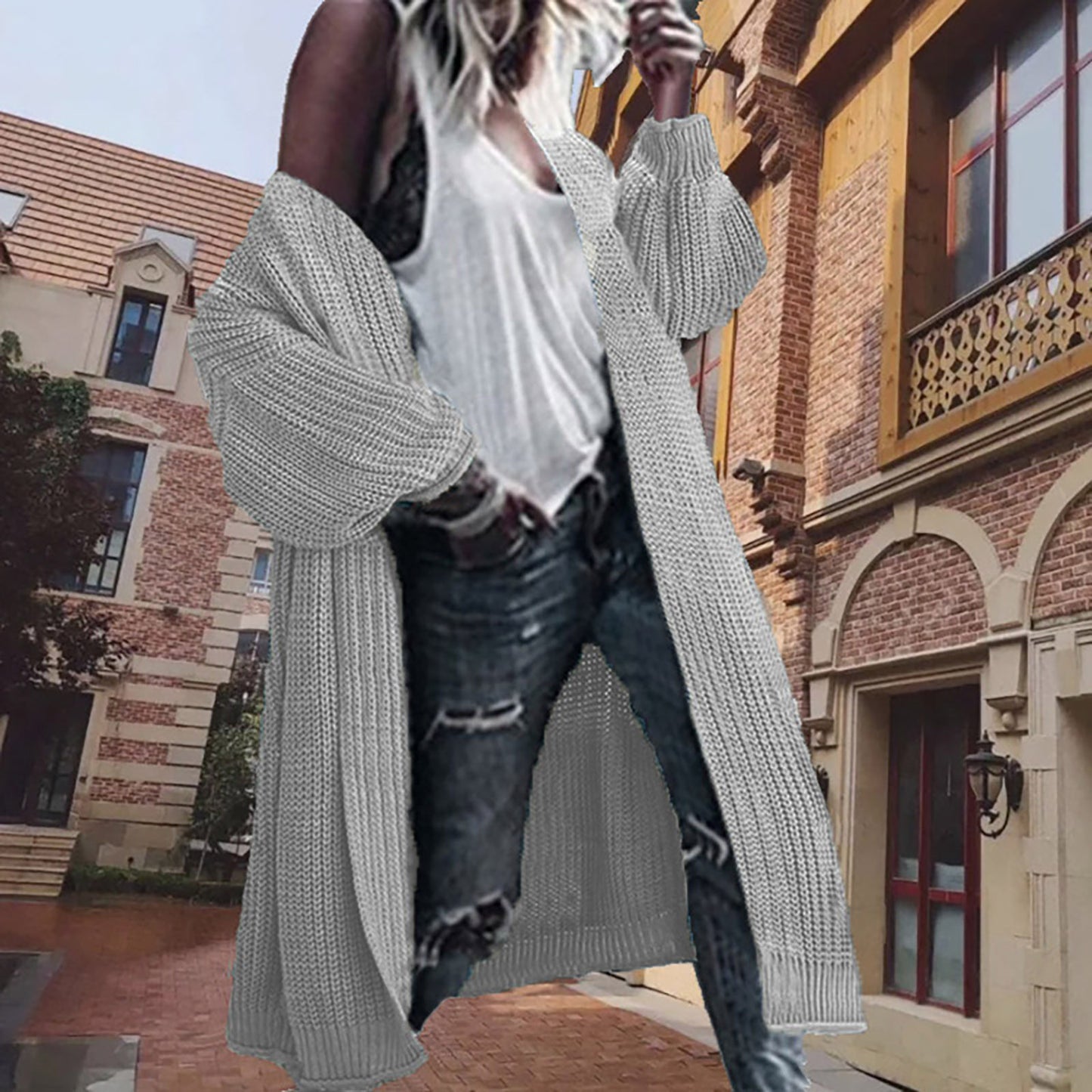 Dames gilet en tricot épais avec des manches larges et une devant ouvert Chic und Stil