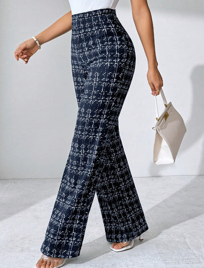 High-waisted Palazzo pants for women with textured plaid pattern Chic und Stil