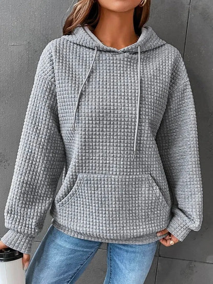 Sweat à capuche décontracté pour femmes avec surface texturée et poche kangourou pratique Chic und Stil