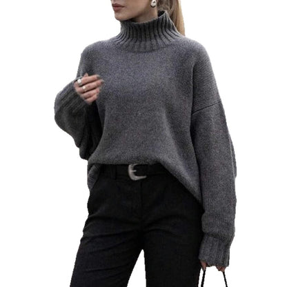 Dames Pull encolure cheminée de haute qualité à coupe décontractée oversized Chic und Stil