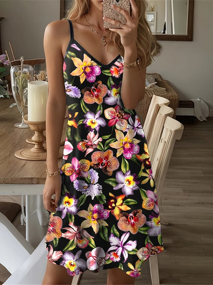 Dames motif floral spaghetti bretelles mini robe Chic und Stil