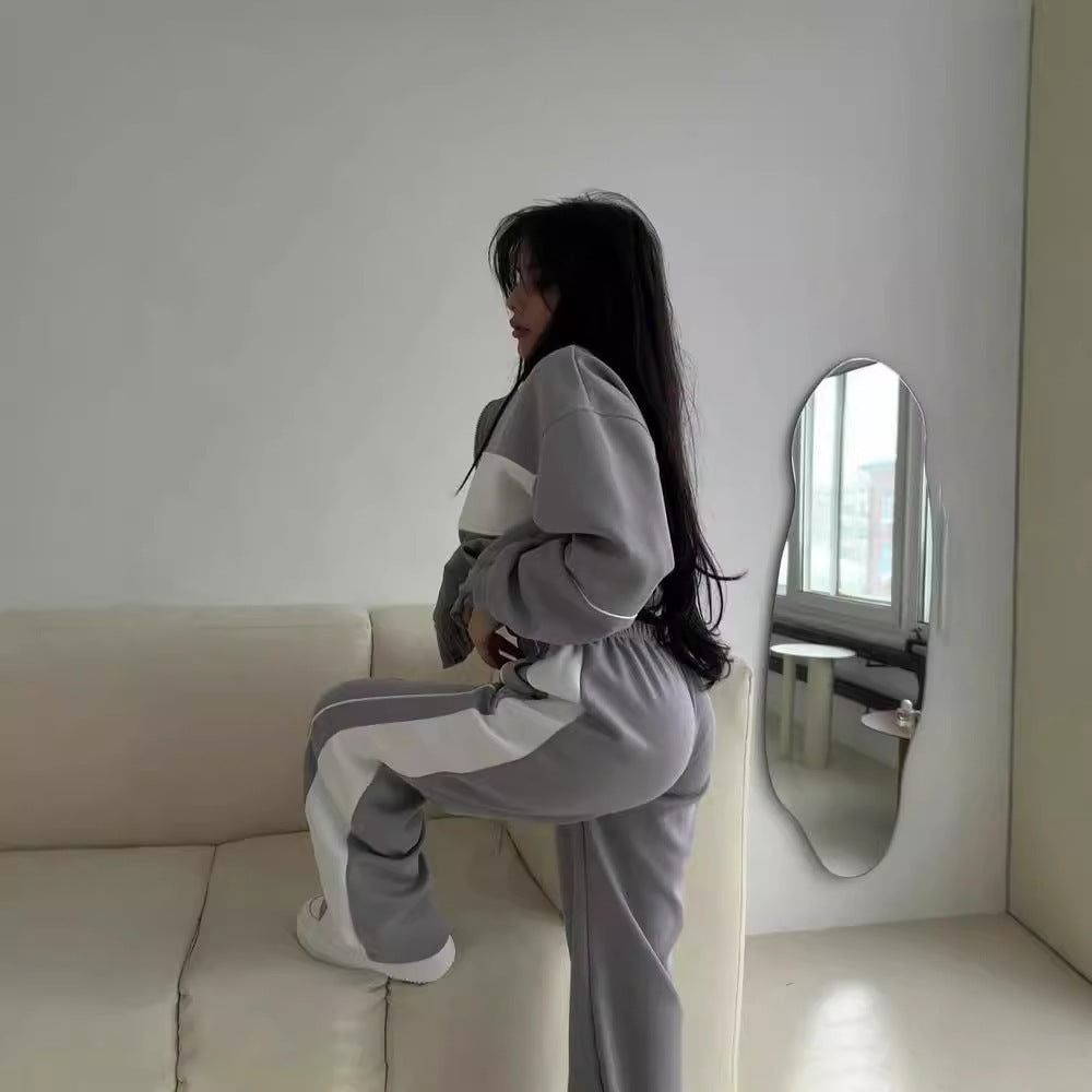 Dames Ensemble de sport à la mode avec design à blocs de couleurs et fermeture éclair pratique Chic und Stil