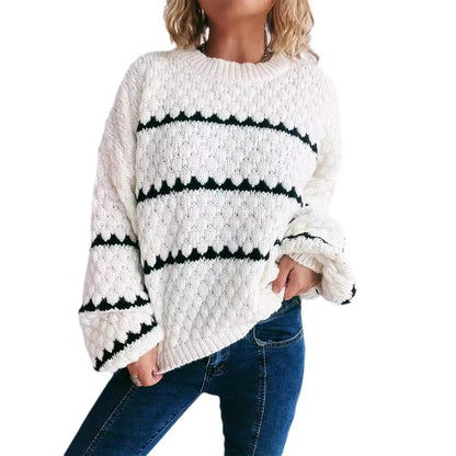 Pull en gros tricot pour femmes avec des rayures contrastantes Chic und Stil