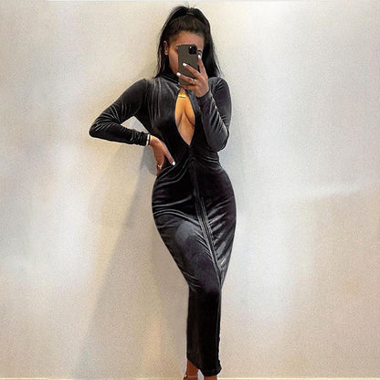 Robe de soirée élégante pour dames avec décolleté en V profond et manches longues Chic und Stil