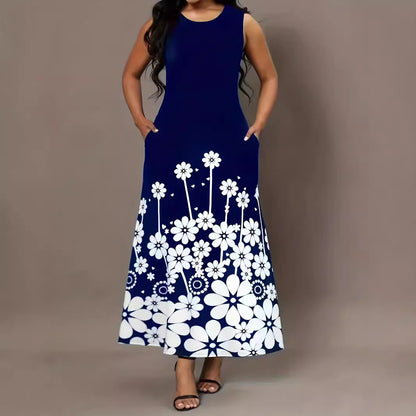 Robe maxi femme avec accents floraux et poches latérales