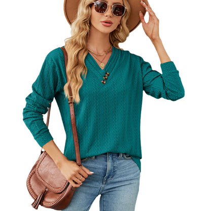 Femme haut en pull V décolleté tendance avec structure Chic und Stil