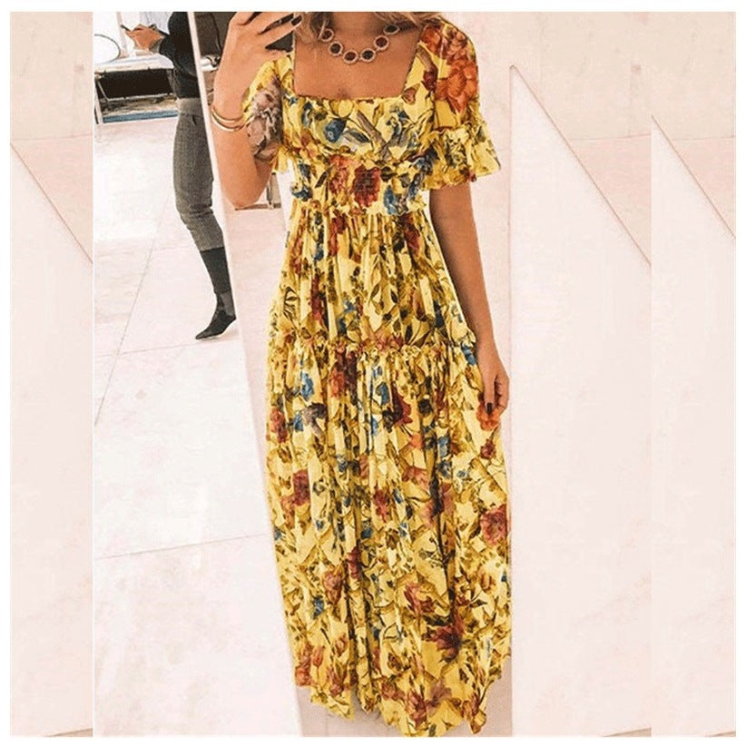 Robe maxi pour femmes avec motif floral et manches évasées Chic und Stil