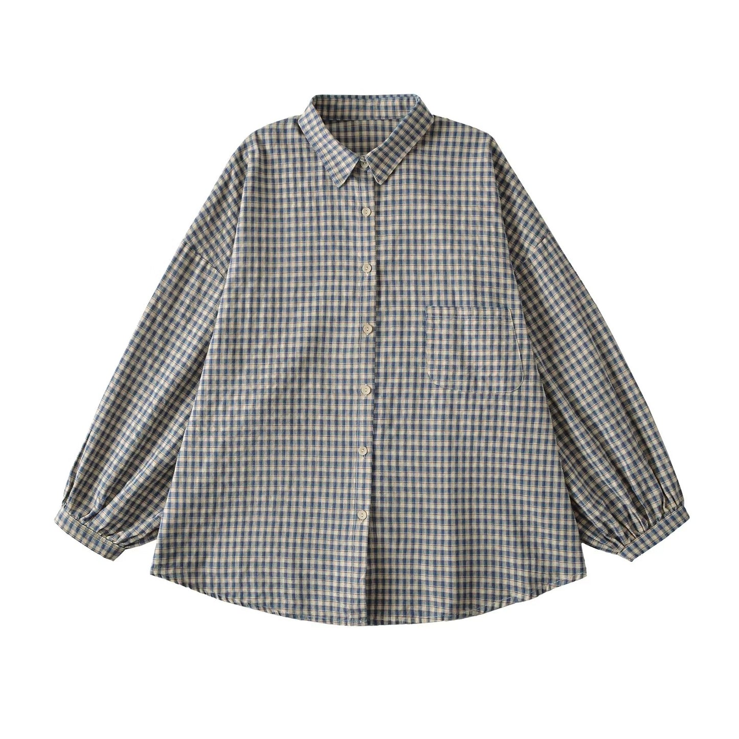 Blouse à carreaux décontractée pour femmes avec épaules dénudées et grands boutons Chic und Stil