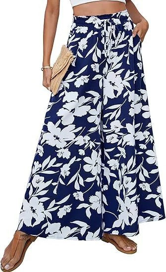 Chic and Style Women's Wide Leg Beach Pants with Floral Pattern