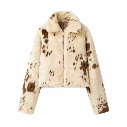 Dames élégant manteau en fausse fourrure avec imprimé animal moderne Chic und Stil