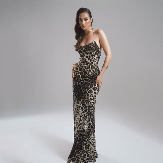 Dames Robe de Nuit Maxi Imprimé Léopard Chic und Stil