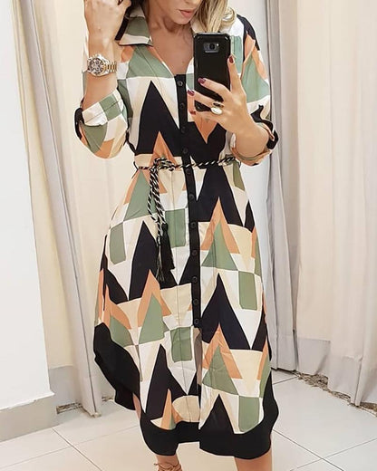Ladies' Striped Button-Down Shirt Dress with Belt Chic und Stil