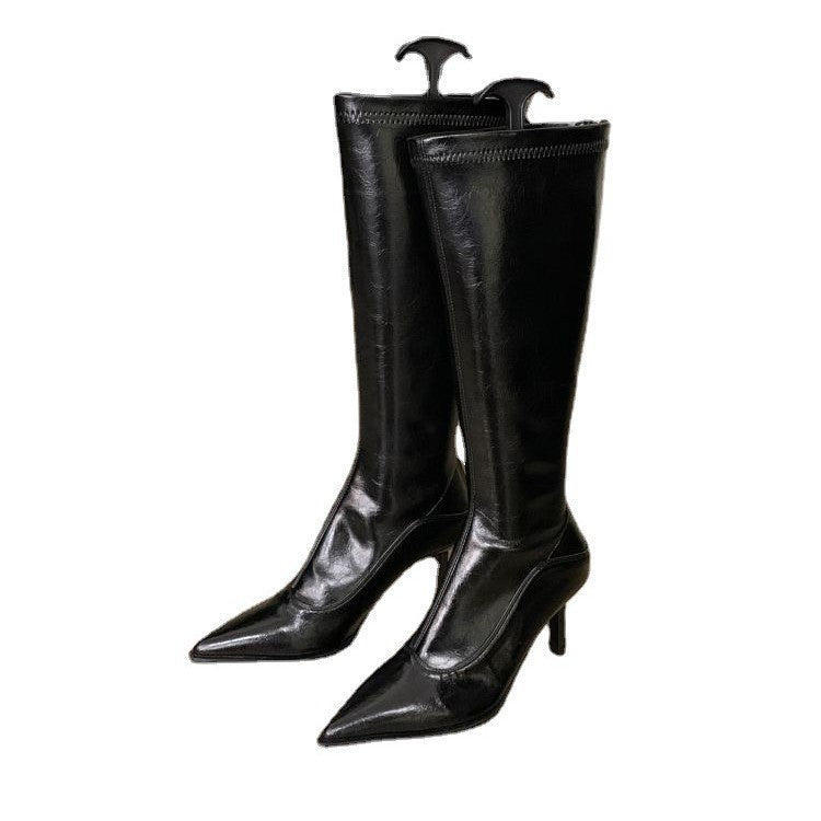 Bottes élégantes pour femmes sur cuisse en cuir de haute qualité avec talon pointu Chic und Stil