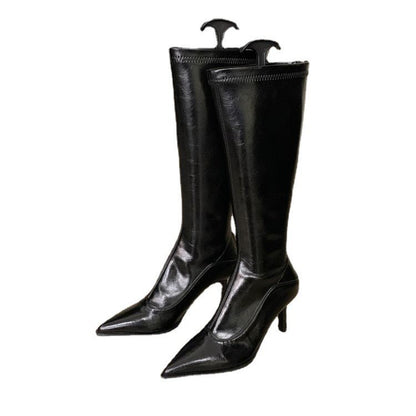 Bottes élégantes pour femmes sur cuisse en cuir de haute qualité avec talon pointu Chic und Stil
