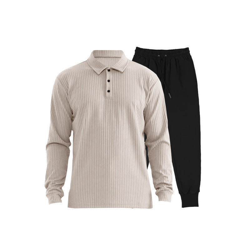 Men's long sleeve sports polo set and chic jogger pants