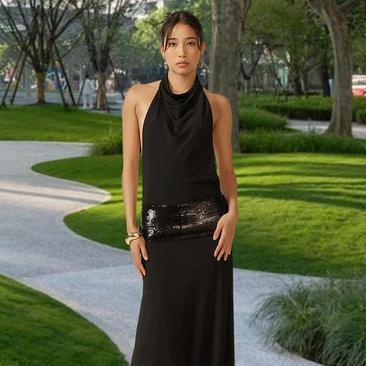 Dames Élégante Robe de Soirée avec Ceinture Pailletée Chic und Stil