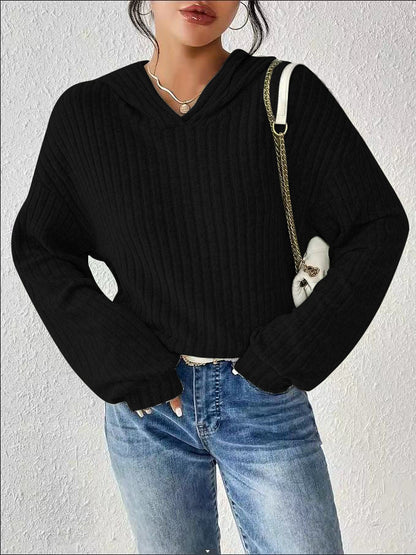 Pull décontracté pour femmes avec design en rib côtelé texturé et col à capuche confortable Chic und Stil
