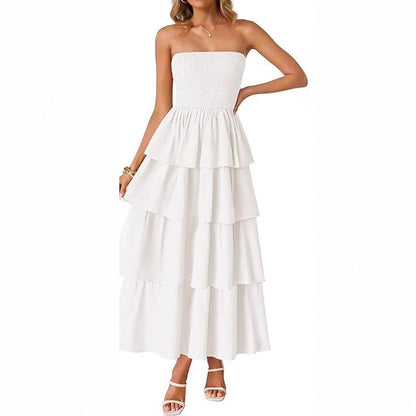 Robe maxi femme au design romantique en volants avec ceinture à la taille Chic und Stil