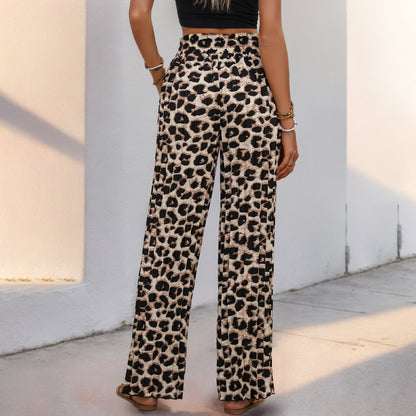 Women Wide Leg Pants with Chic Leopard Print Style