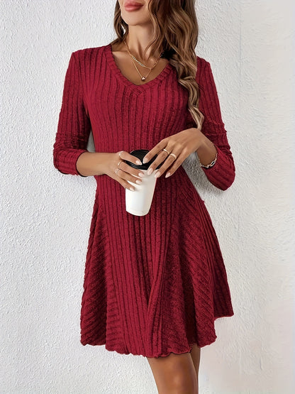 Dames Robe Mini Rippé Évasée Chic und Stil