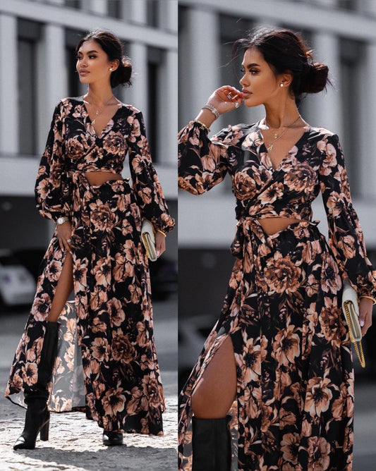 Robe maxi portefeuille pour femmes avec ceinture taille fixe et manches volantées raffinées Chic und Stil