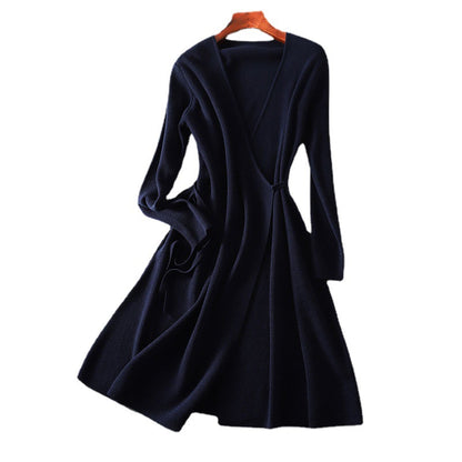 Robe portefeuille pour femmes à manches longues et cordon élégant à la taille Chic und Stil