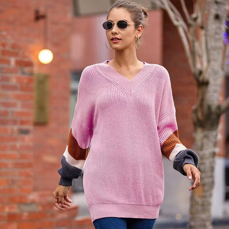 Pull en tricot pour femmes avec décolleté en V et manches assorties en couleur Chic und Stil