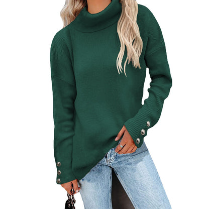 Pull à col roulé pour femmes avec design rayé et boutons décoratifs Chic und Stil